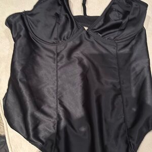 La Senza black silk like thing bodysuit in M